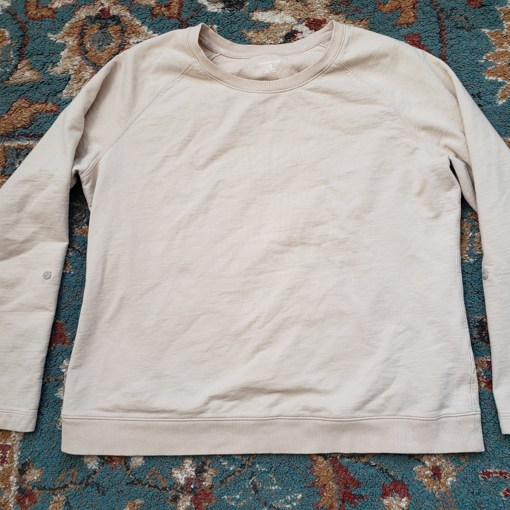 Land's End 100% Cotton Crewneck Tan Women's L - Picture 4 of 5